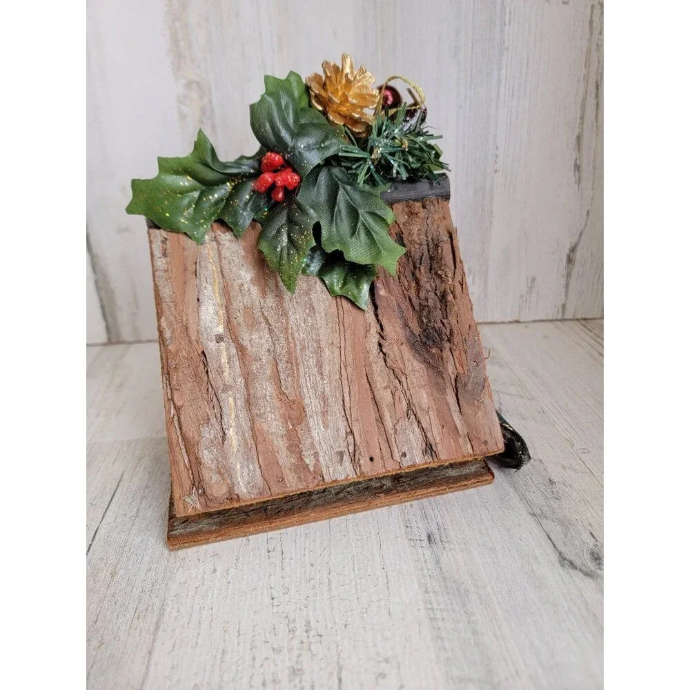 Wooden Birdhouse ponsieta bow holiday xmas decor home‎